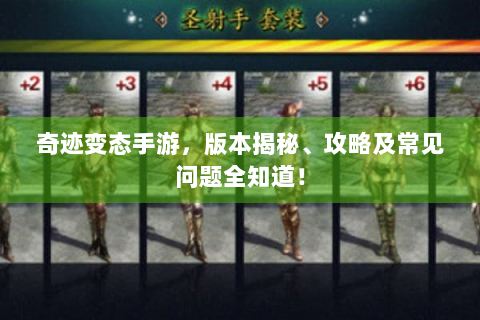 奇迹变态手游，版本揭秘、攻略及常见问题全知道！