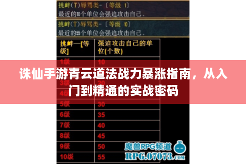 诛仙手游青云道法战力暴涨指南，从入门到精通的实战密码