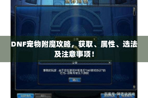 DNF宠物附魔攻略，获取、属性、选法及注意事项！