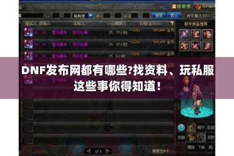 DNF发布网都有哪些?找资料、玩私服这些事你得知道！