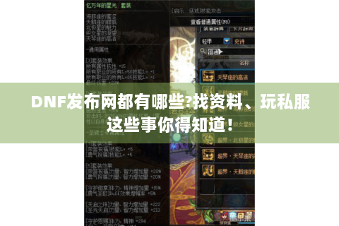 DNF发布网都有哪些?找资料、玩私服这些事你得知道！
