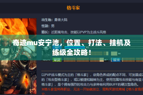 奇迹mu安宁池，位置、打法、挂机及练级全攻略！