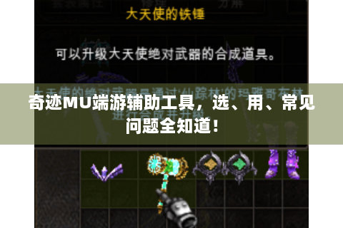 奇迹MU端游辅助工具，选、用、常见问题全知道！