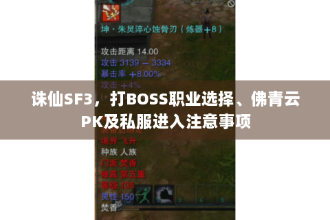 诛仙SF3，打BOSS职业选择、佛青云PK及私服进入注意事项