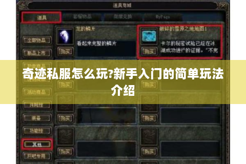 奇迹私服怎么玩?新手入门的简单玩法介绍
