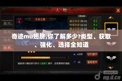 奇迹mu翅膀,你了解多少?类型、获取、强化、选择全知道