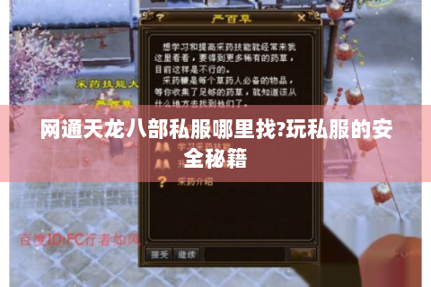 网通天龙八部私服哪里找?玩私服的安全秘籍
