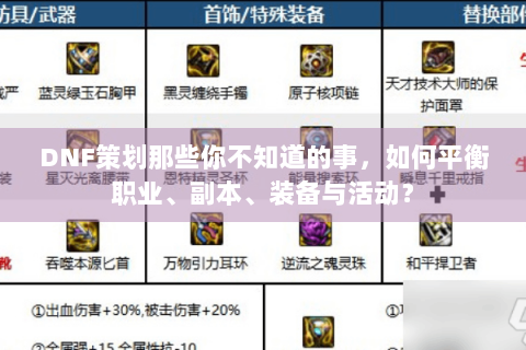 DNF策划那些你不知道的事，如何平衡职业、副本、装备与活动？