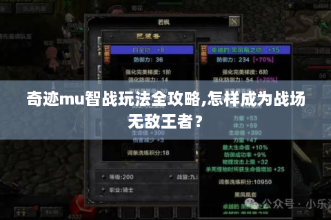 奇迹mu智战玩法全攻略,怎样成为战场无敌王者？